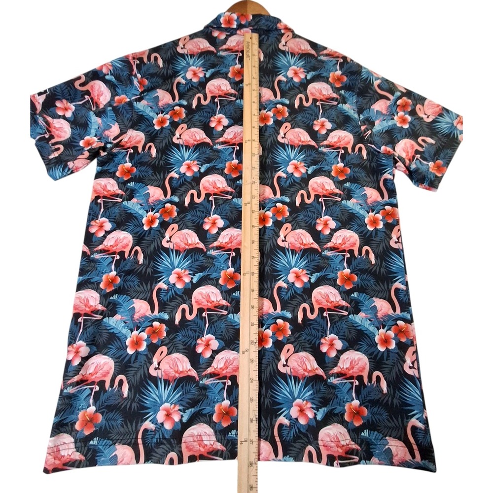 Waggle Beach Golf Polo Shirt Womens Large Blue Pink Flamingo All Over Print - Picture 7 of 7